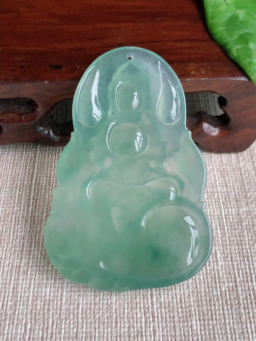 缅甸a货翡翠ddj老坑冰种晴水普贤菩萨吊坠 整体53×35.2×5.2mm 15.66