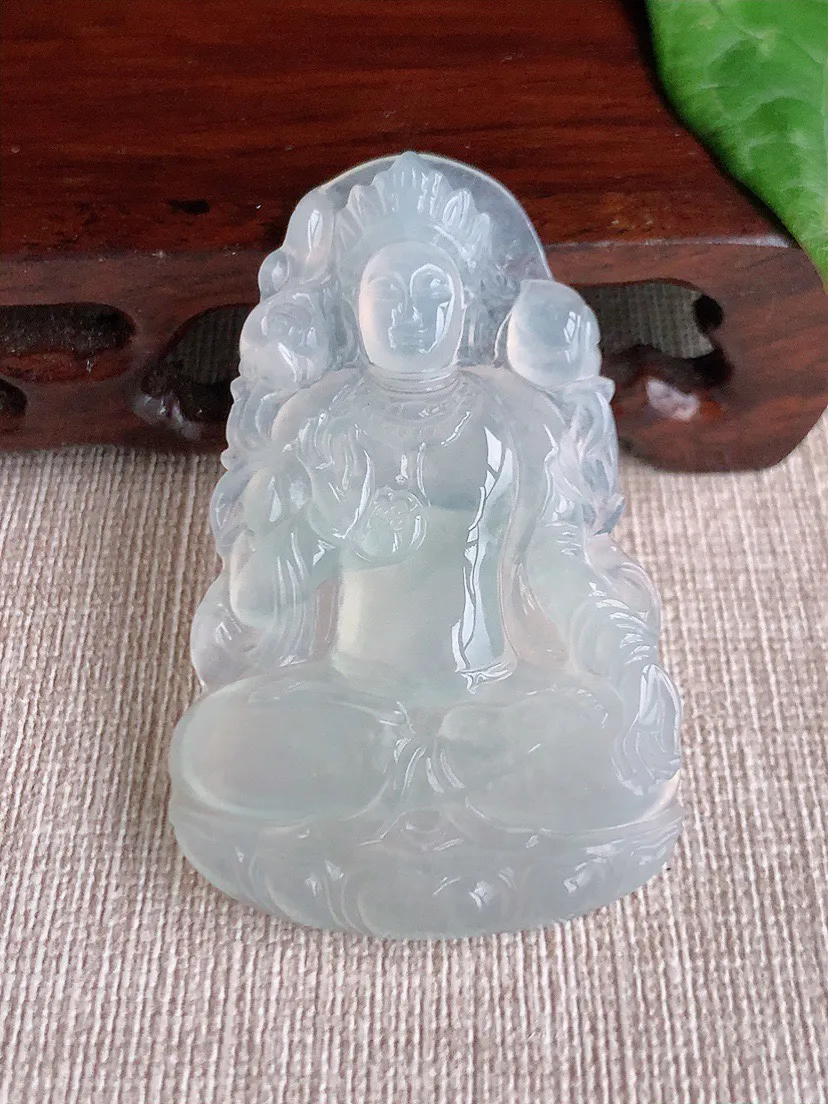 缅甸a货翡翠ddj老坑冰种晴水度母观音吊坠 整体54.6×34.4×5.2mm 16.70
