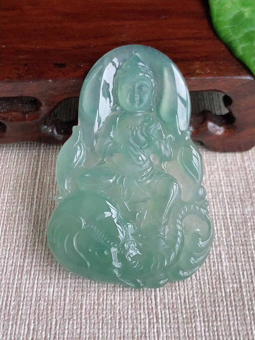 缅甸a货翡翠ddj老坑冰种晴水普贤菩萨吊坠 整体53×35.2×5.2mm 15.66