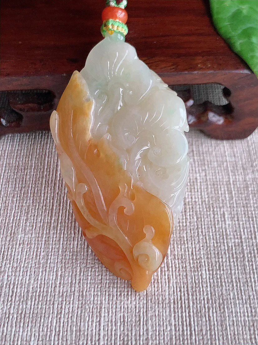 缅甸a货翡翠ddj老坑冰种飘红翡凤凰吊坠 整体58×32.3×10mm 30.74