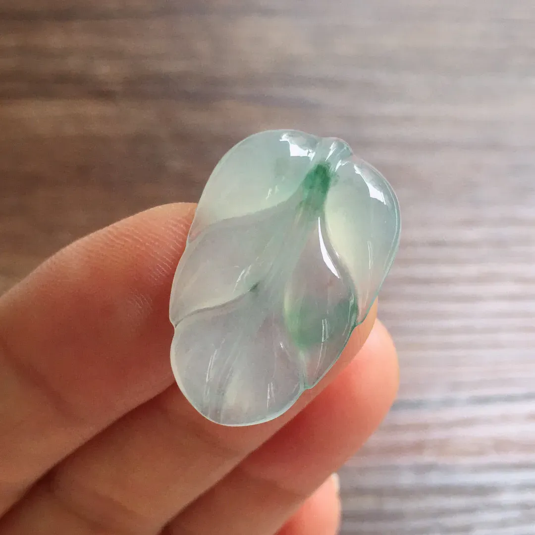 冰飘花树叶，镶嵌佳品，冰润细腻，种水足，整体尺寸26.3*17*3.8