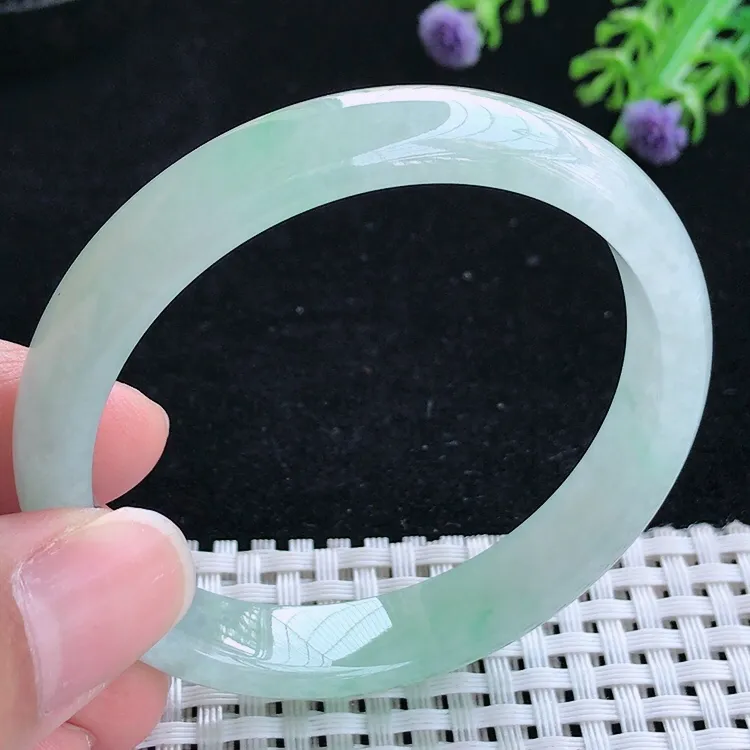 自然光52小圈口老坑冰胶水灵冰晴细条手镯翡翠玉镯尺寸52/10.3/6.2