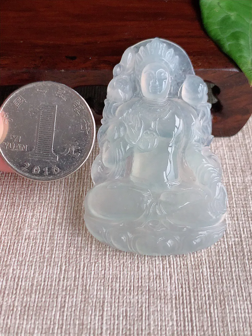 缅甸a货翡翠ddj老坑冰种晴水度母观音吊坠 整体54.6×34.4×5.2mm 16.70