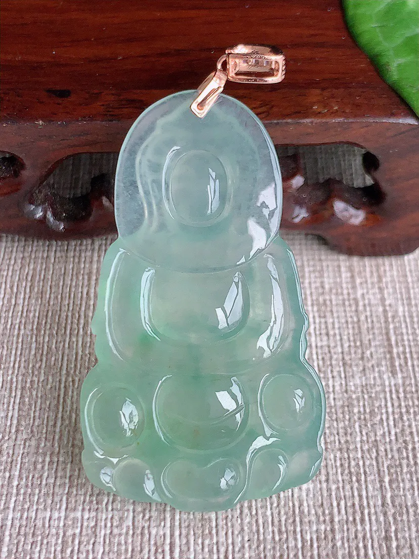 缅甸a货翡翠ddj老坑冰种晴水正装观音吊坠 整体47.4×27.4×5.8mm 11.90