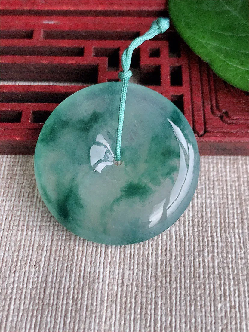 缅甸a货翡翠ddj老坑冰种飘花平安扣吊坠 整体30.8×5.8mm 11.62