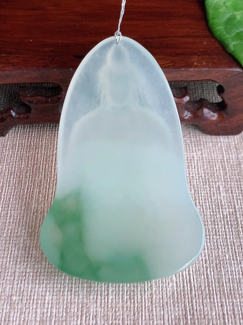 缅甸a货翡翠ddj老坑冰种一刀切飘花观音吊坠 整体61.7×38.7×6.5mm 29.67