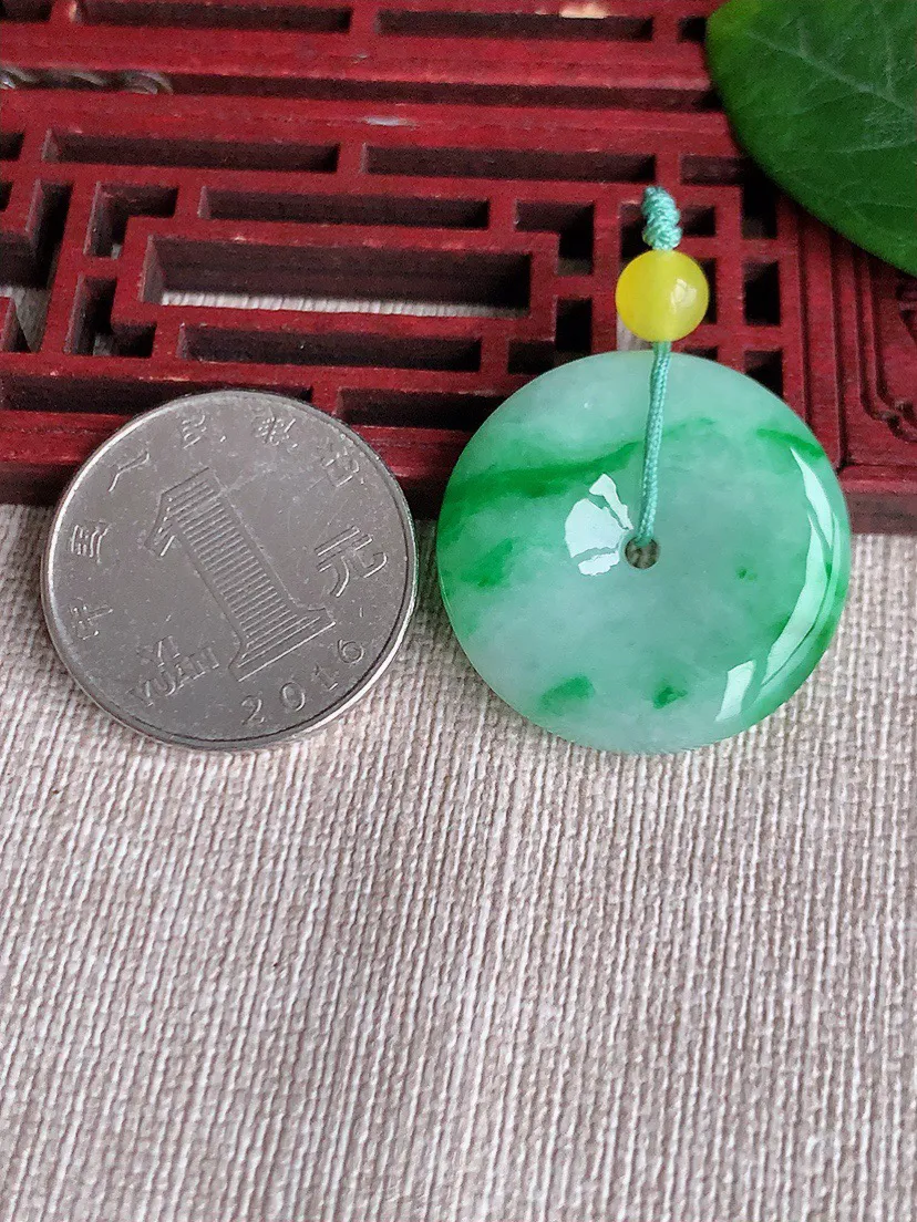 缅甸a货翡翠ddj老坑冰润飘阳绿平安扣吊坠 整体26.7×5.6mm 9.30