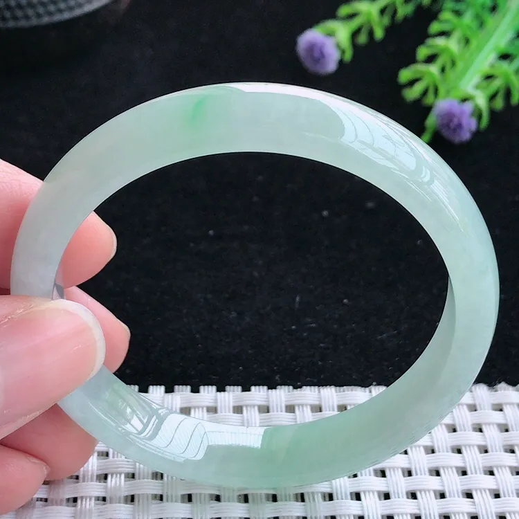 自然光52小圈口老坑冰胶水灵冰晴细条手镯翡翠玉镯尺寸52/10.3/6.2
