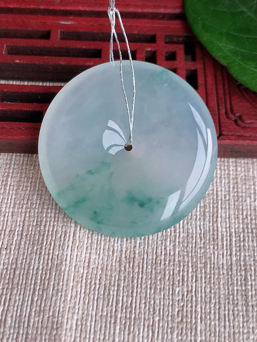 缅甸a货翡翠ddj老坑冰种飘花大平安扣吊坠 整体35×6mm 15.69