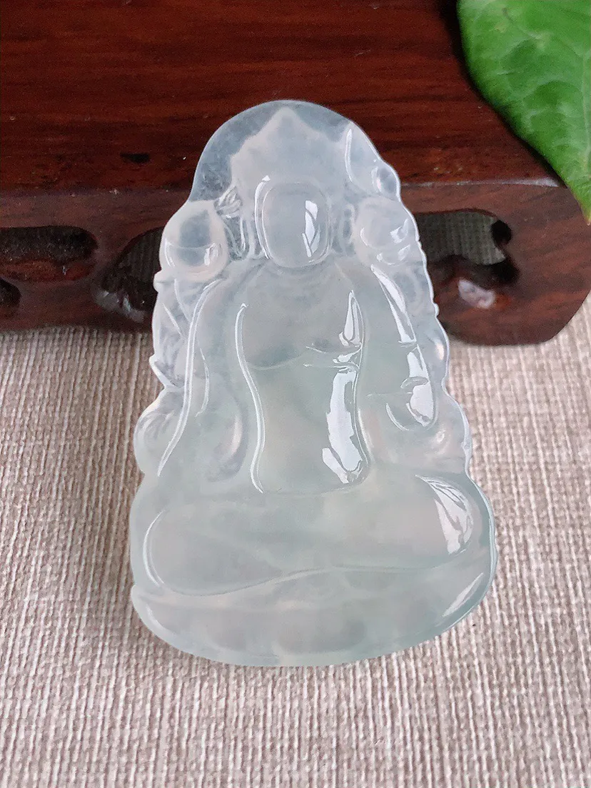 缅甸a货翡翠ddj老坑冰种晴水度母观音吊坠 整体54.6×34.4×5.2mm 16.70