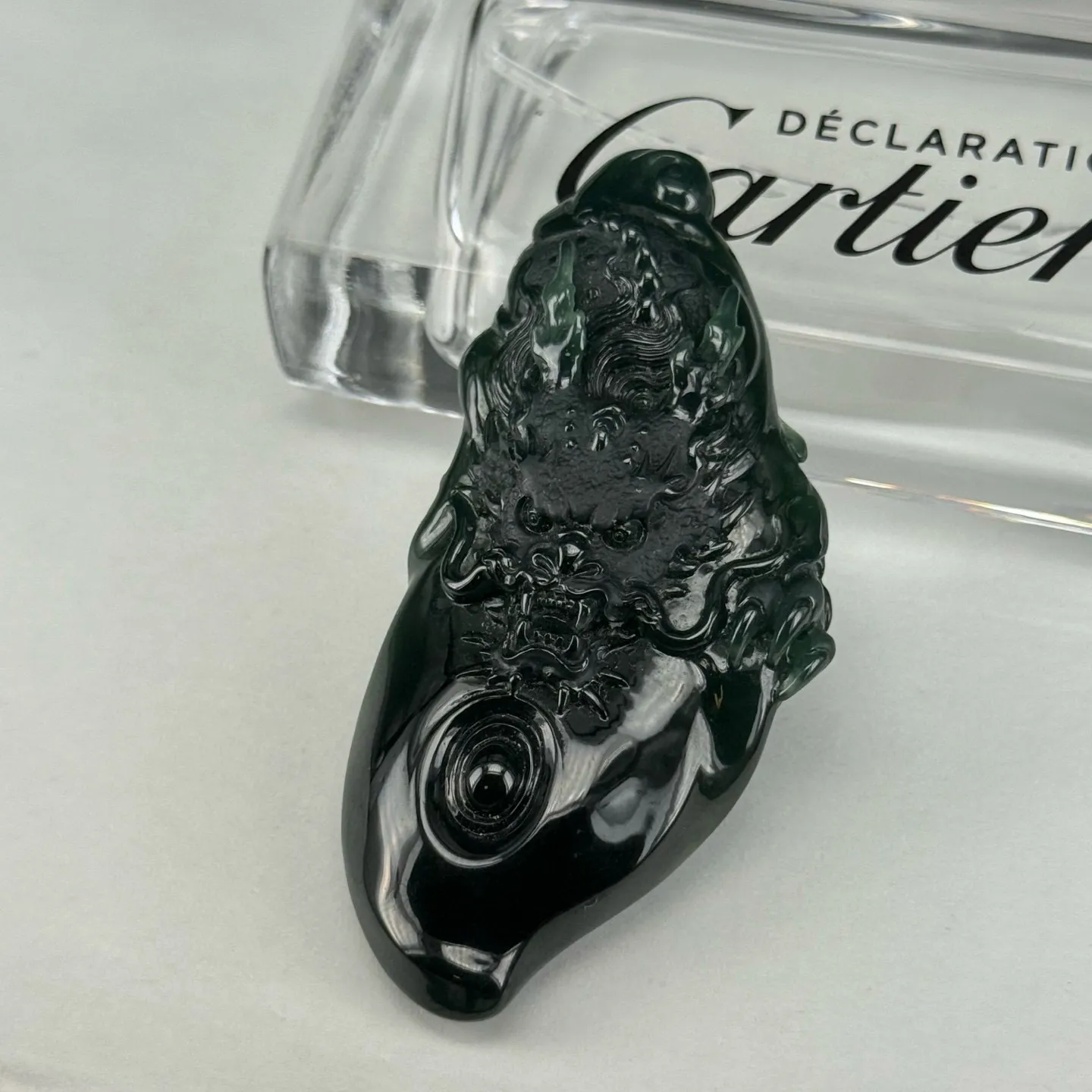 精品随形墨翠龙牌 种好色正 黑度好 打灯通透