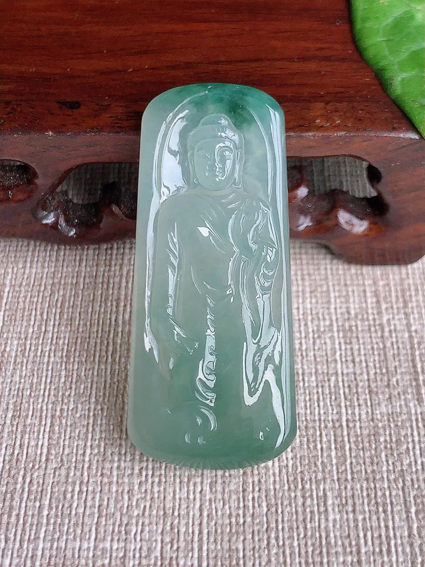 缅甸a货翡翠ddj老坑冰种飘花阿弥陀佛吊坠 整体46.2×20.2×5.7mm 11.48