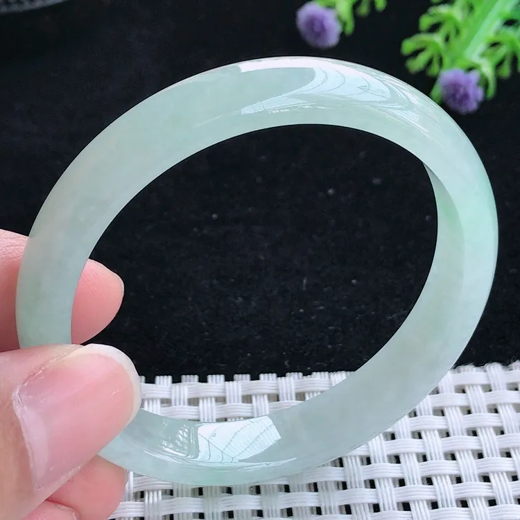 自然光52小圈口老坑冰胶水灵冰晴细条手镯翡翠玉镯尺寸52/10.3/6.2