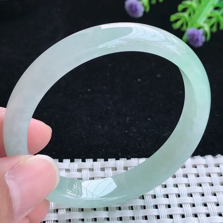 自然光52小圈口老坑冰胶水灵冰晴细条手镯翡翠玉镯尺寸52/10.3/6.2