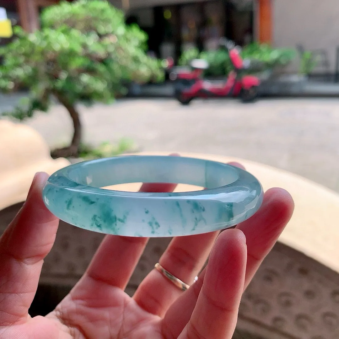 正圈冰玻蓝花 无瑕 尺寸:56.9/11.9/9.3 花美 种水好