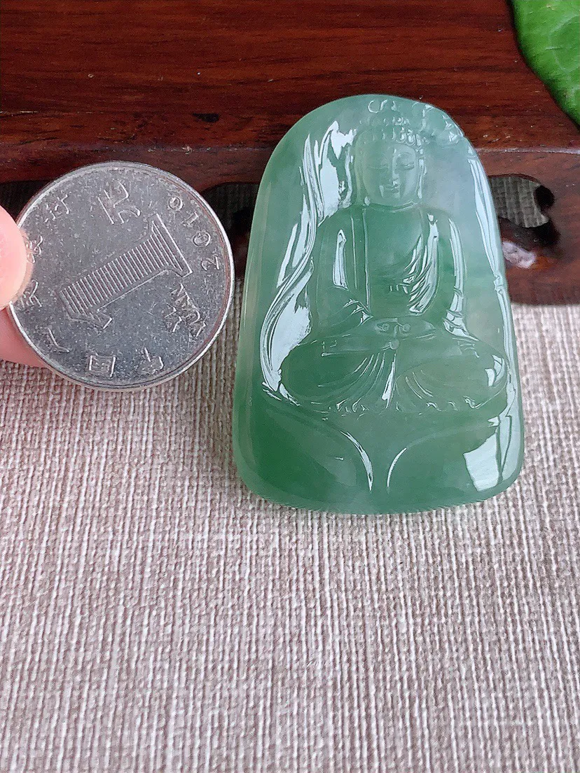 缅甸a货翡翠ddj老坑冰种晴底阿弥陀佛吊坠 整体53.3×31.3×5.3mm 17.86