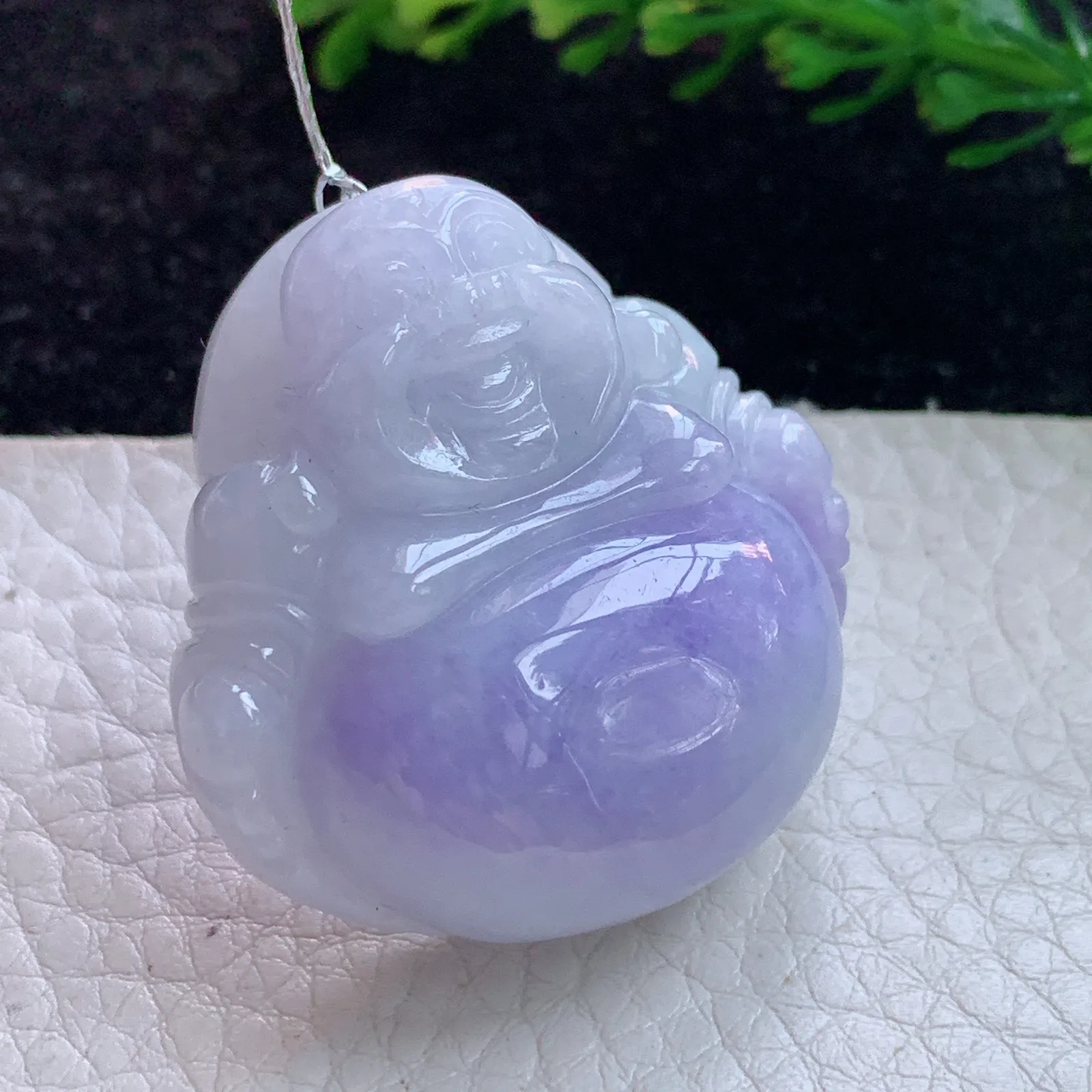 xqa实拍35.5*35*14.2缅甸翡翠A货水润紫罗兰佛公 开心佛玉坠 玉挂件