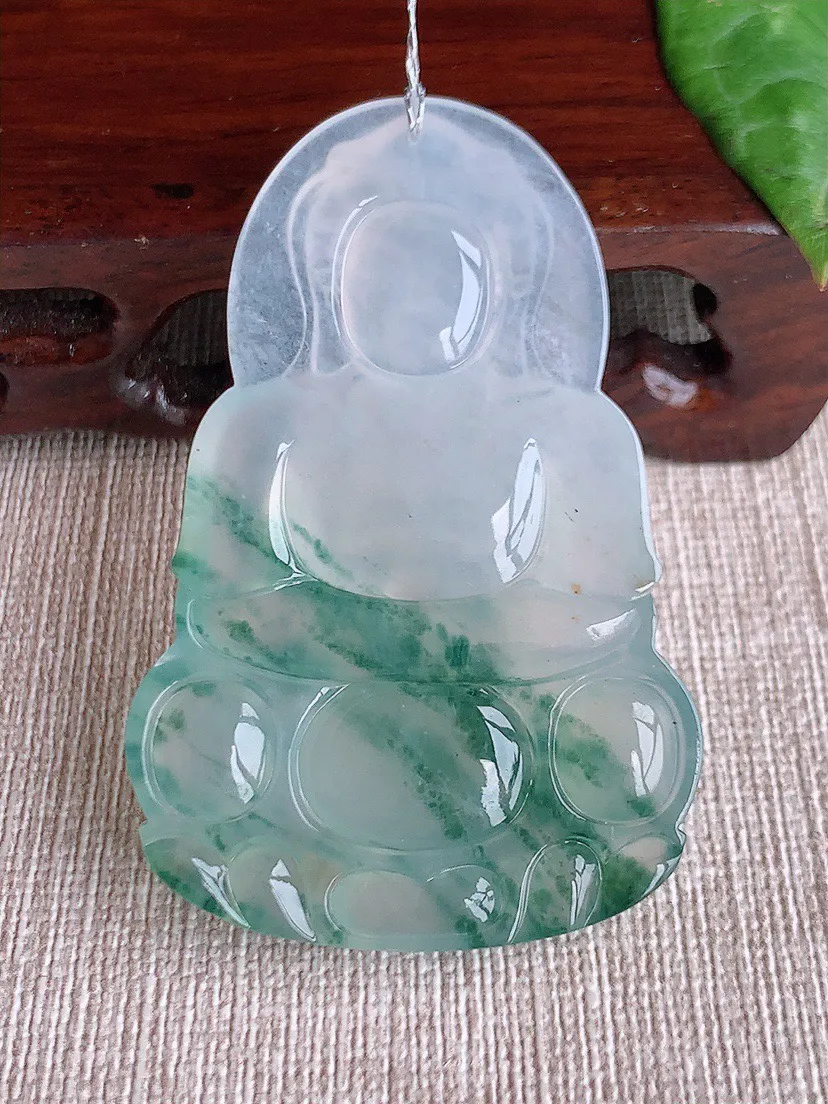 缅甸a货翡翠ddj老坑冰种飘花正装观音吊坠 整体57.6×37.4×6.4mm 22.44