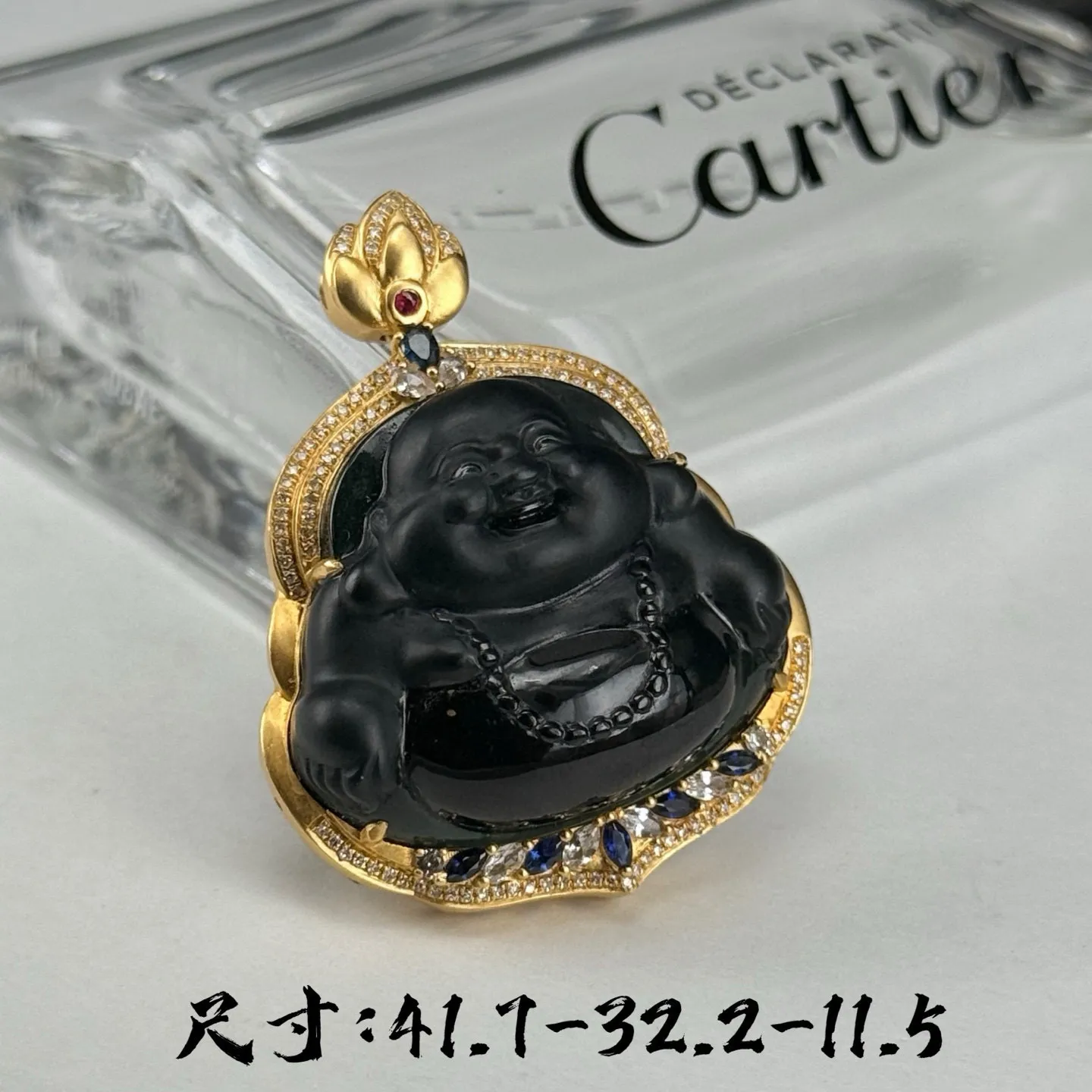 精品18k墨翠大肚佛 种好色正 黑度极好 打灯通透 油性十足