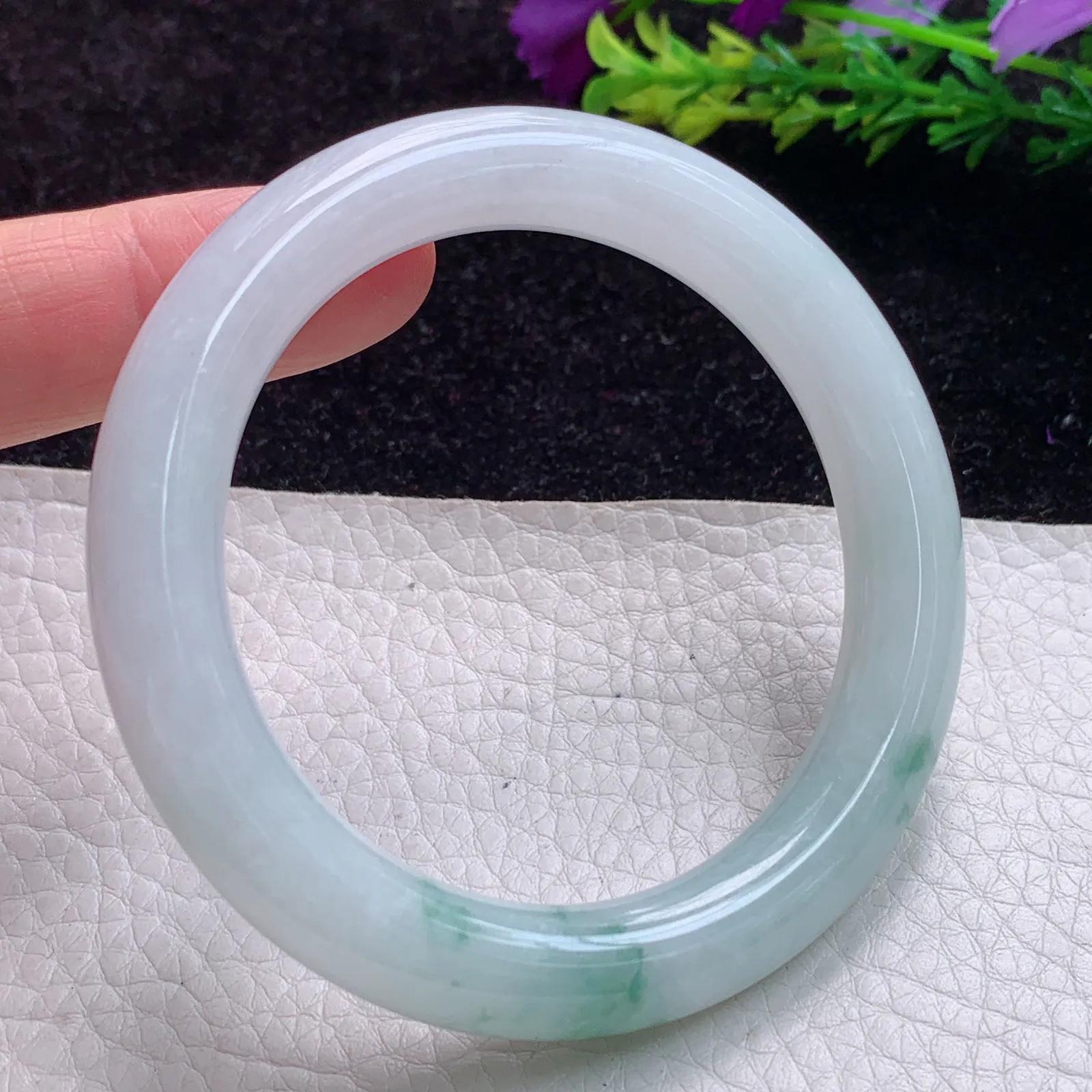 z实拍53.5*10缅甸A货翡翠手镯水润飘花灵动圆条玉手镯 玉手环