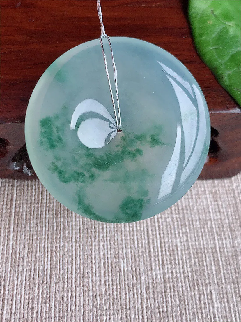 缅甸a货翡翠ddj老坑冰种飘花大平安扣吊坠 整体36×6mm 16.28