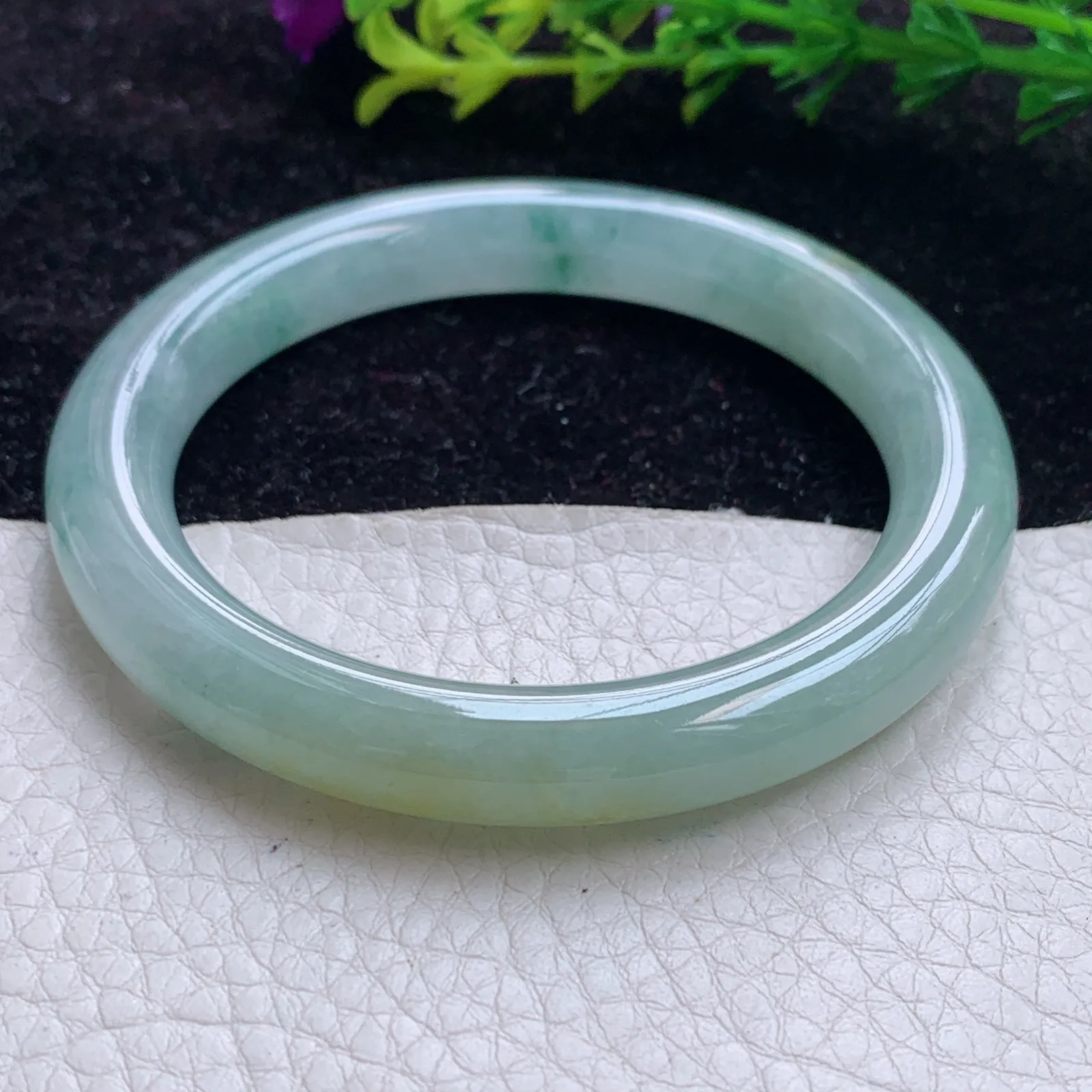 mq实拍54*91*9.2美人镯 缅甸翡翠A货冰飘花胶感圆条翡翠玉手镯 玉镯子