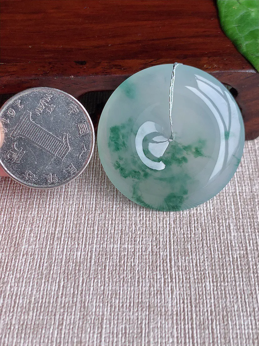缅甸a货翡翠ddj老坑冰种飘花大平安扣吊坠 整体36×6mm 16.28
