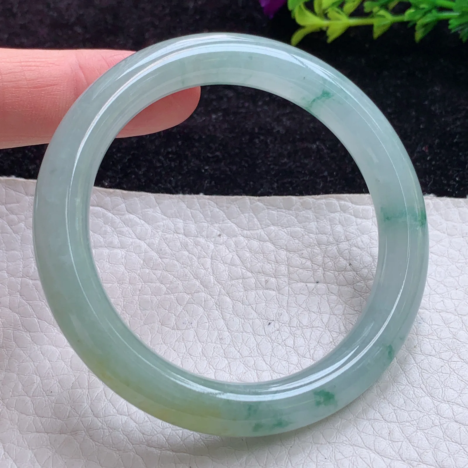 mq实拍54*91*9.2美人镯 缅甸翡翠A货冰飘花胶感圆条翡翠玉手镯 玉镯子