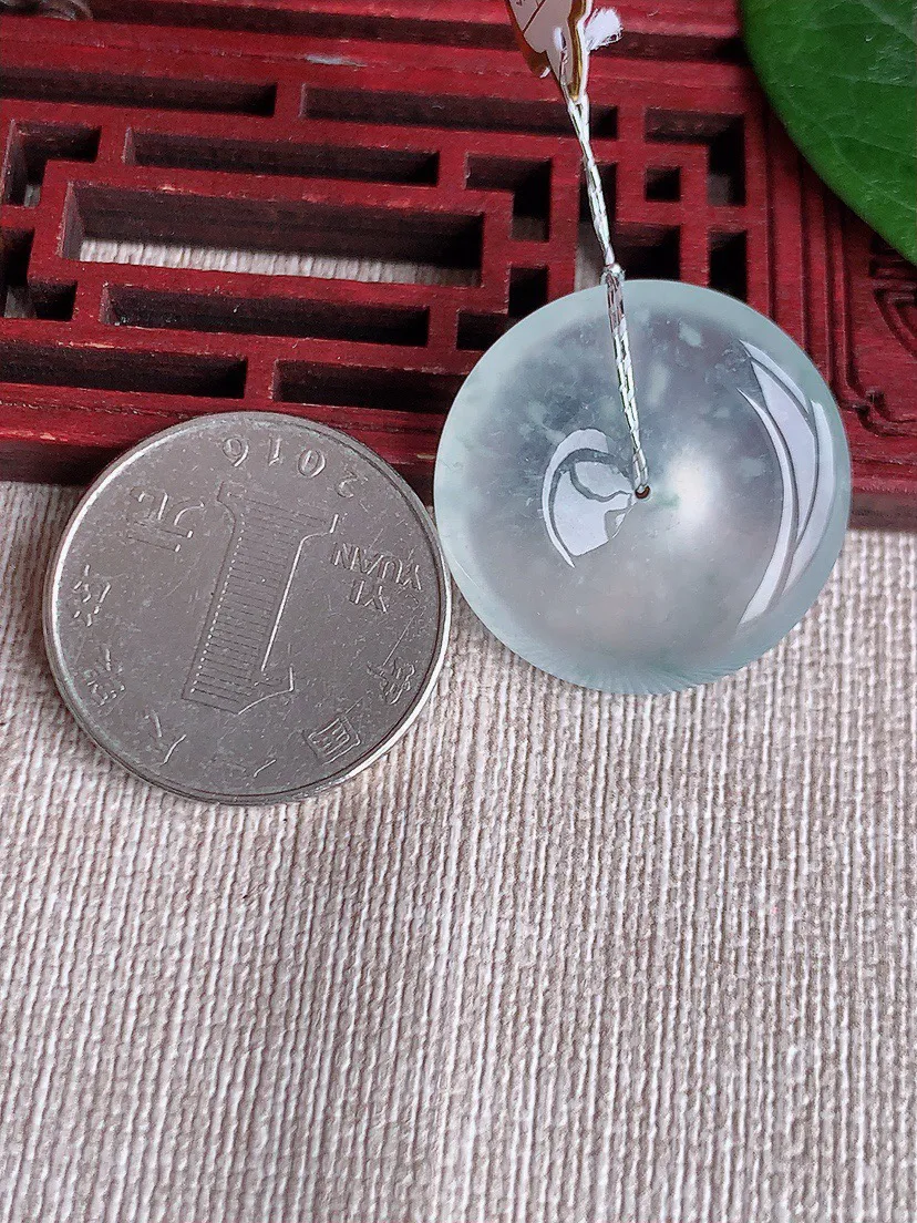 缅甸a货翡翠ddj老坑玻璃种白月光平安扣吊坠 整体25.7×6.3mm 8.40