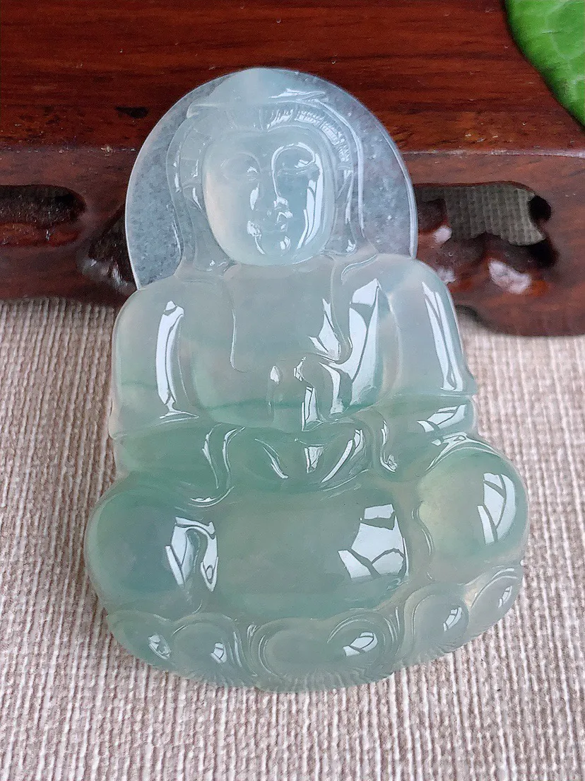 缅甸a货翡翠ddj老坑冰种晴水正装观音吊坠 整体55.3×38.3×5.8mm 19.59