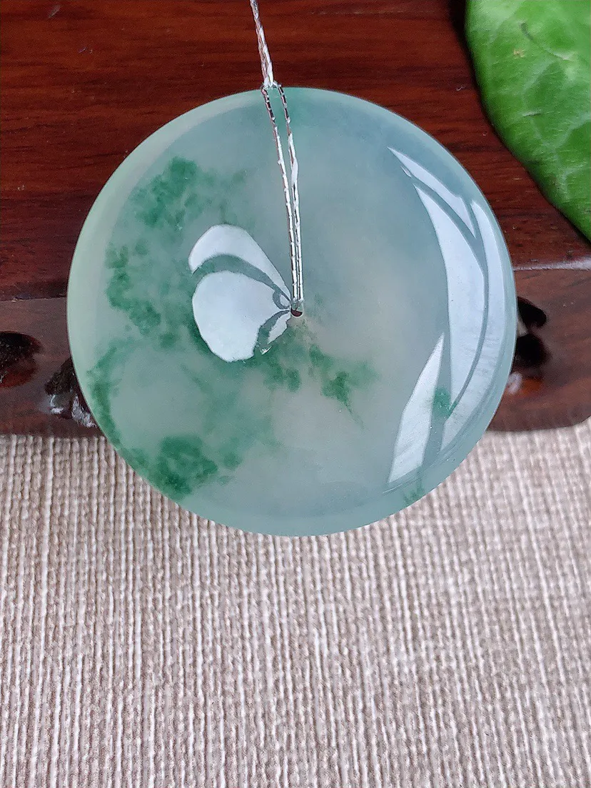 缅甸a货翡翠ddj老坑冰种飘花大平安扣吊坠 整体36×6mm 16.28
