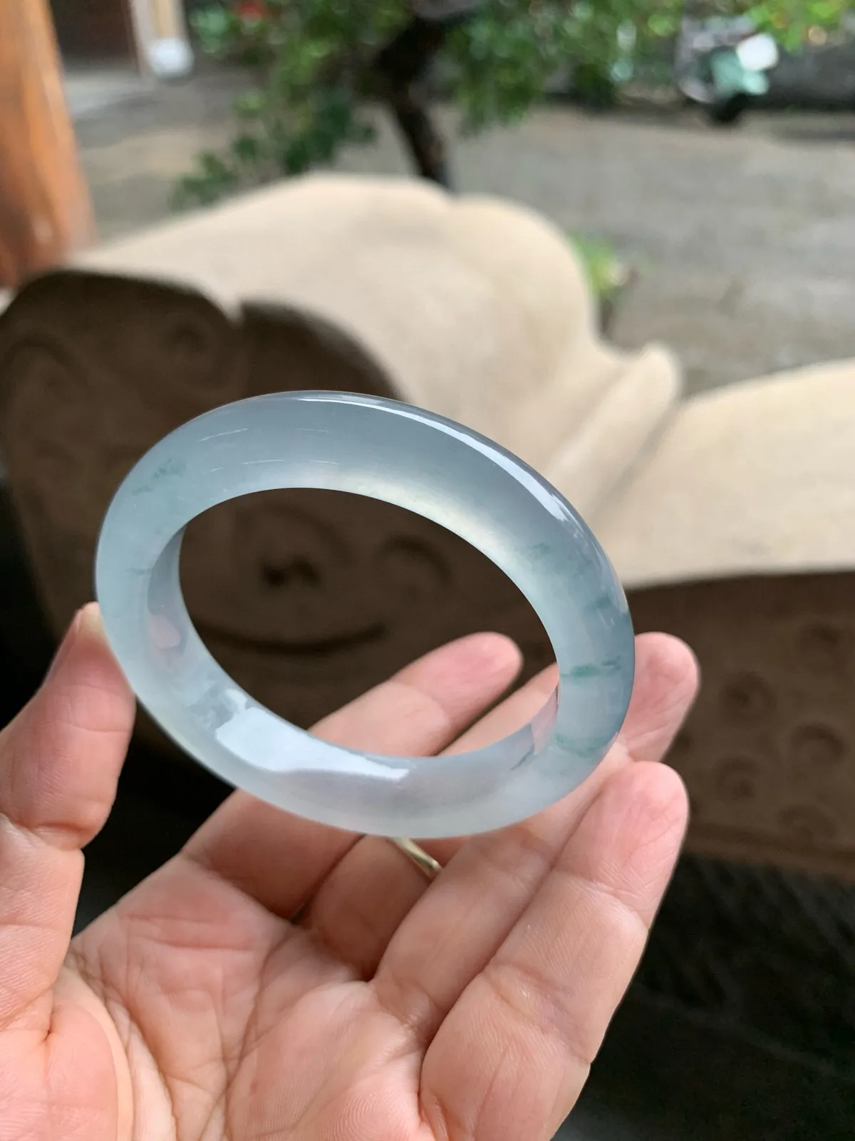 正圈玻璃种飘花 无瑕 尺寸:50.5/10.9/8.3 花美 起刚光