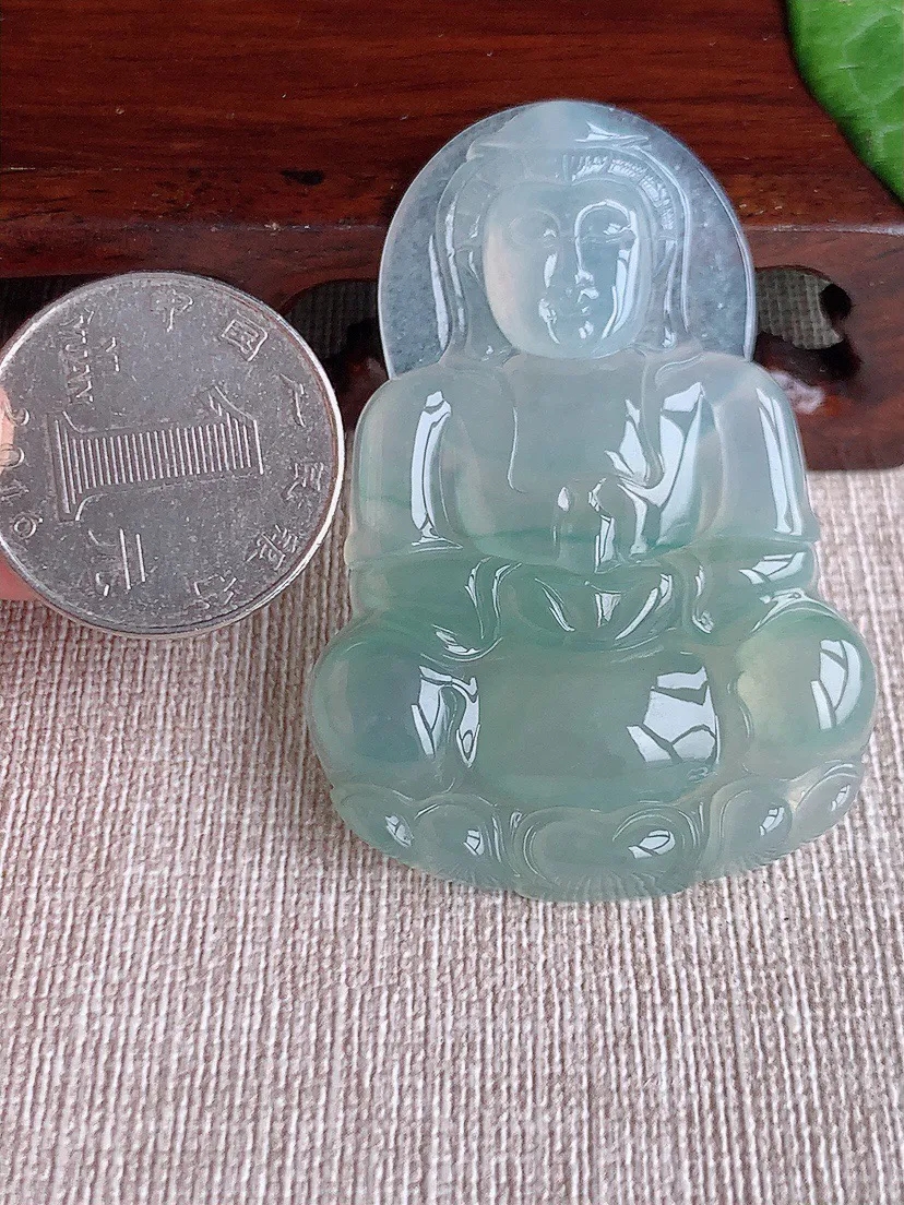 缅甸a货翡翠ddj老坑冰种晴水正装观音吊坠 整体55.3×38.3×5.8mm 19.59