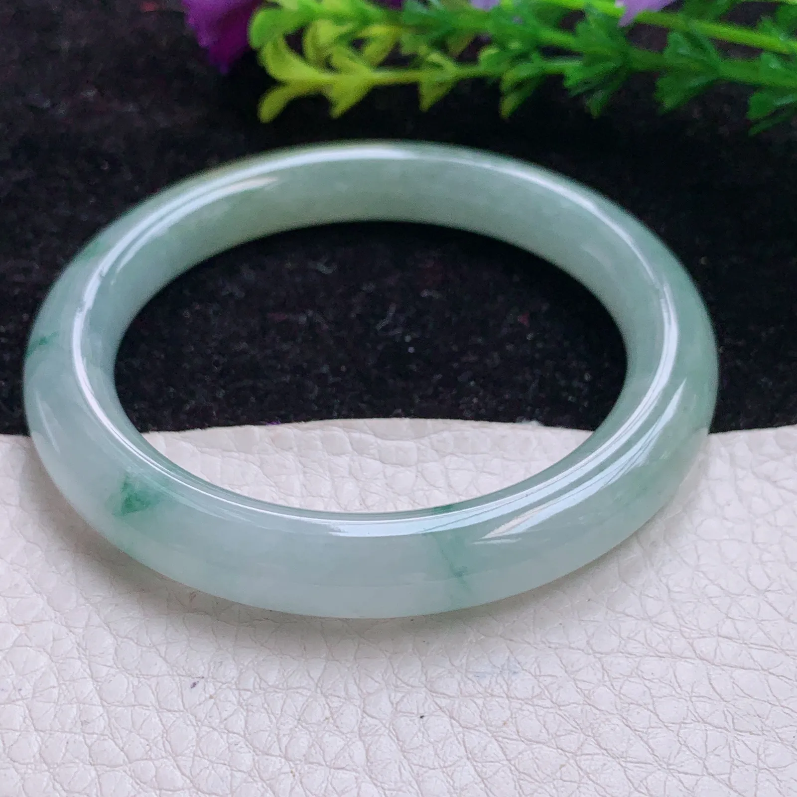 mq实拍54*91*9.2美人镯 缅甸翡翠A货冰飘花胶感圆条翡翠玉手镯 玉镯子