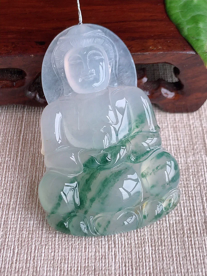 缅甸a货翡翠ddj老坑冰种飘花正装观音吊坠 整体57.6×37.4×6.4mm 22.44