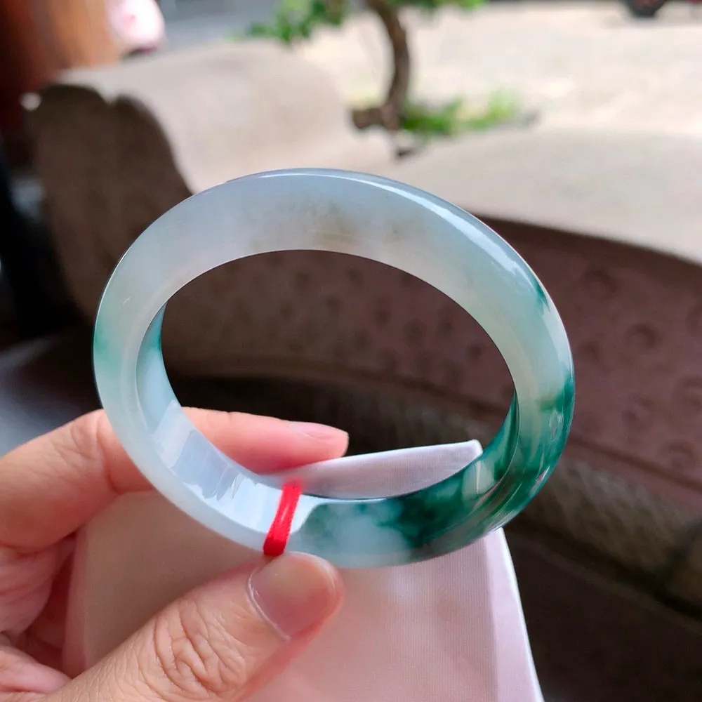 正圈冰蓝花飘黄翡 无瑕 尺寸:55.4/12.2/7.9 种水好