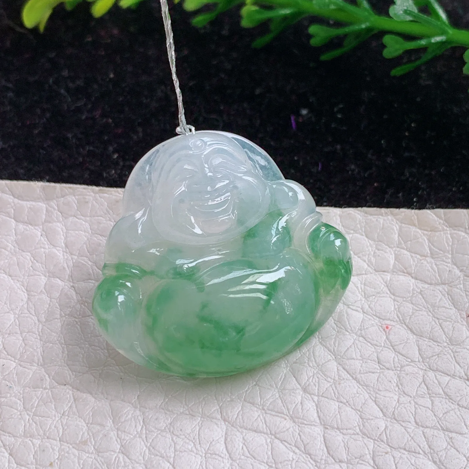 xqa实拍27.4*30*6缅甸A货翡翠冰飘花大佛公吊坠 开心大肚笑佛