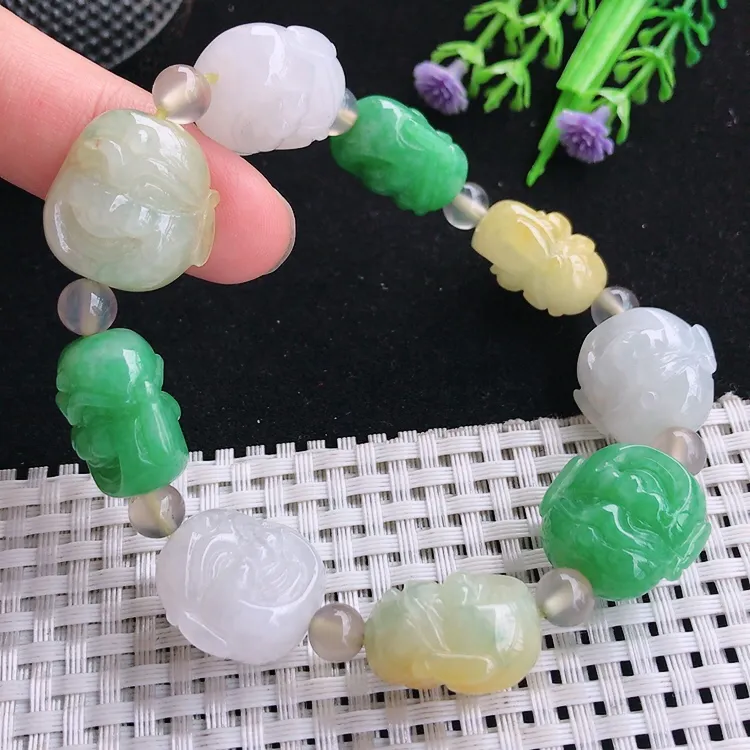 自然光老坑精美冰润三彩十八罗汉手链男士手串尺寸18/18.7/13