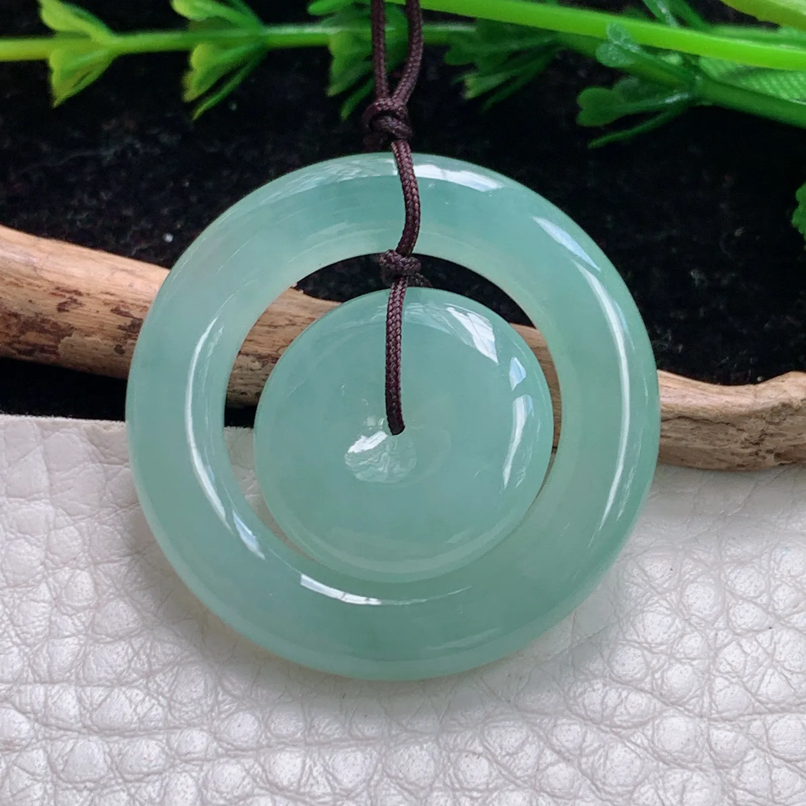 ktj实拍33.6*5.4缅甸翡翠A货厚状冰晴子母扣 玉扣子玉坠 玉挂件