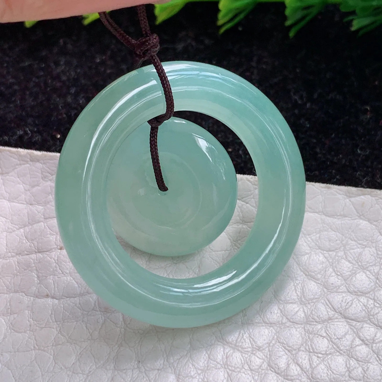 ktj实拍33.6*5.4缅甸翡翠A货厚状冰晴子母扣 玉扣子玉坠 玉挂件