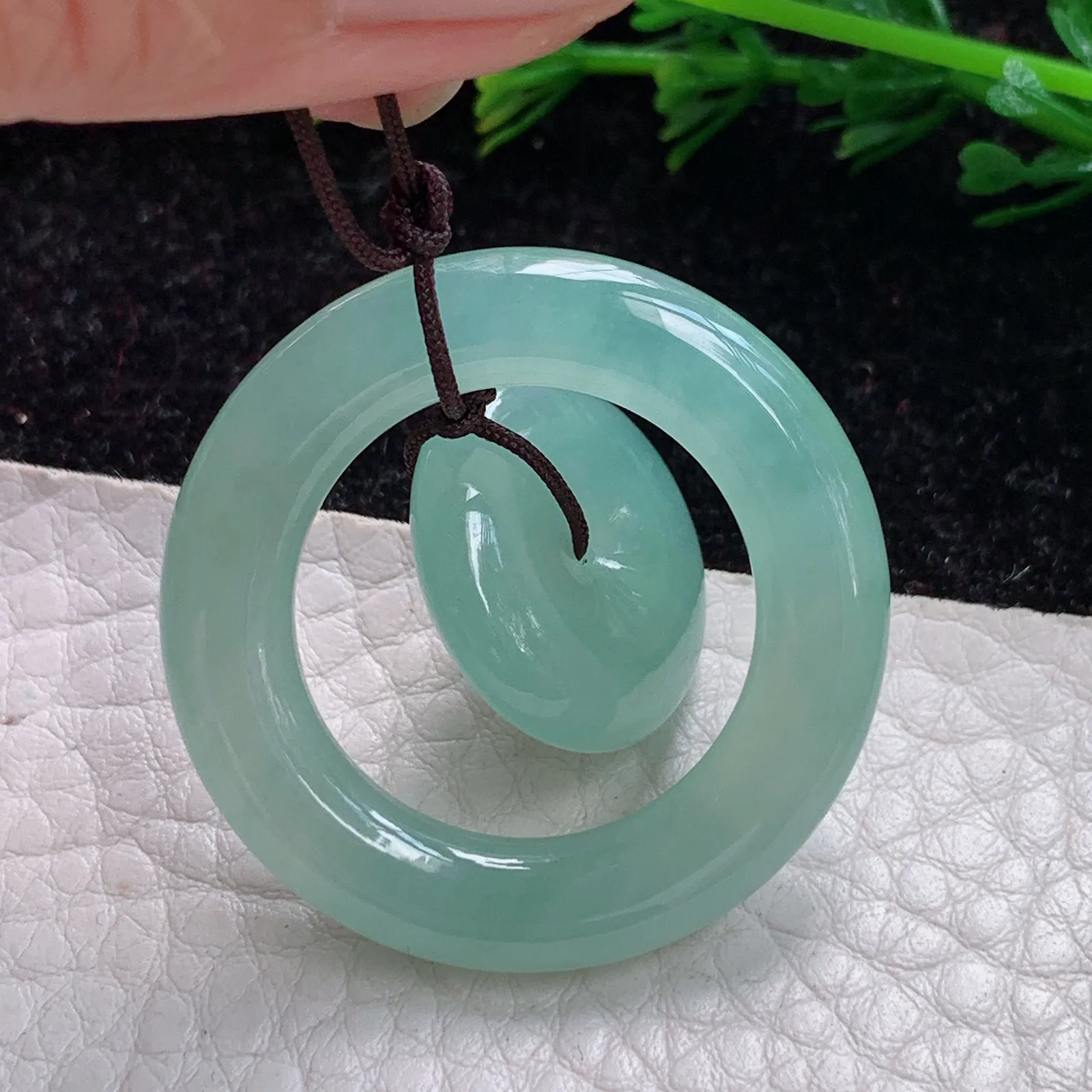 ktj实拍33.6*5.4缅甸翡翠A货厚状冰晴子母扣 玉扣子玉坠 玉挂件