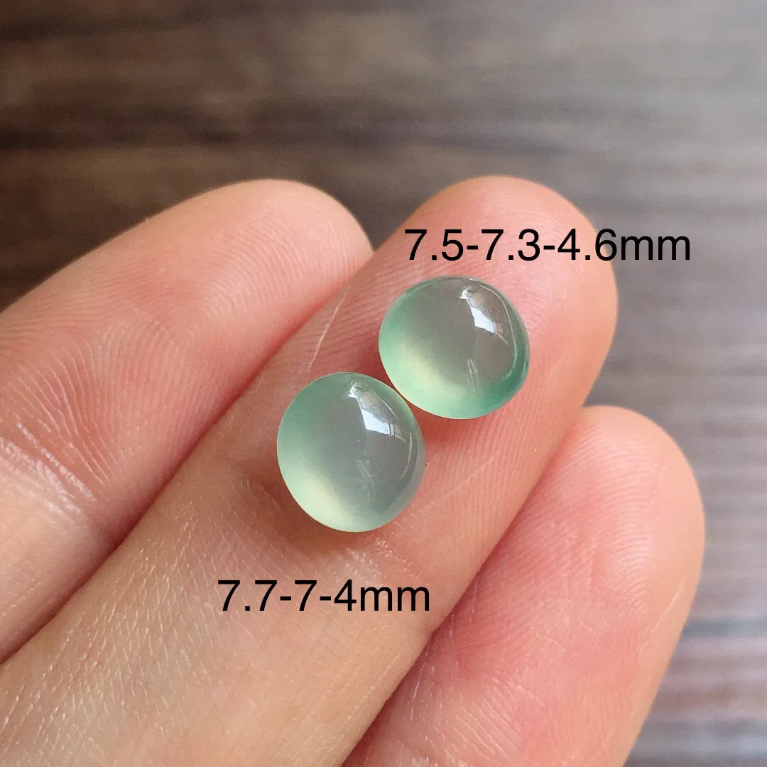冰晴底蛋面一对，镶嵌佳品，冰润细腻，种水足，整体尺寸7.5*7.3*4.6