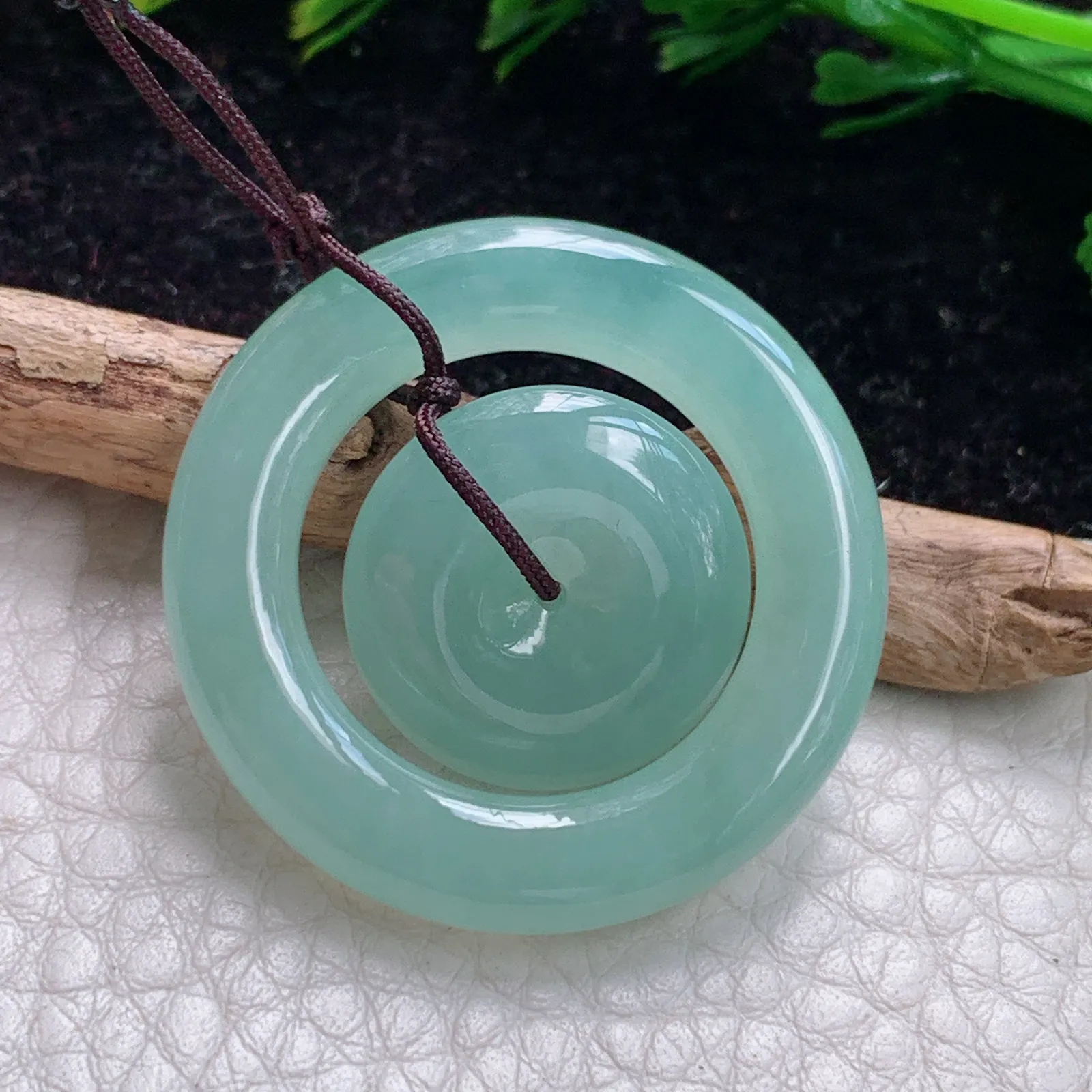 ktj实拍33.6*5.4缅甸翡翠A货厚状冰晴子母扣 玉扣子玉坠 玉挂件