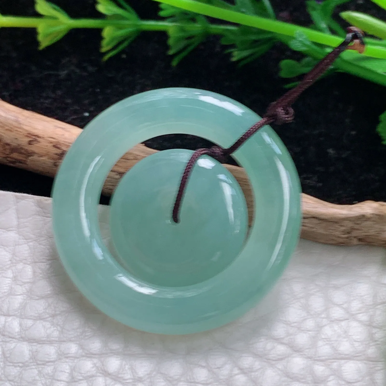 ktj实拍33.6*5.4缅甸翡翠A货厚状冰晴子母扣 玉扣子玉坠 玉挂件