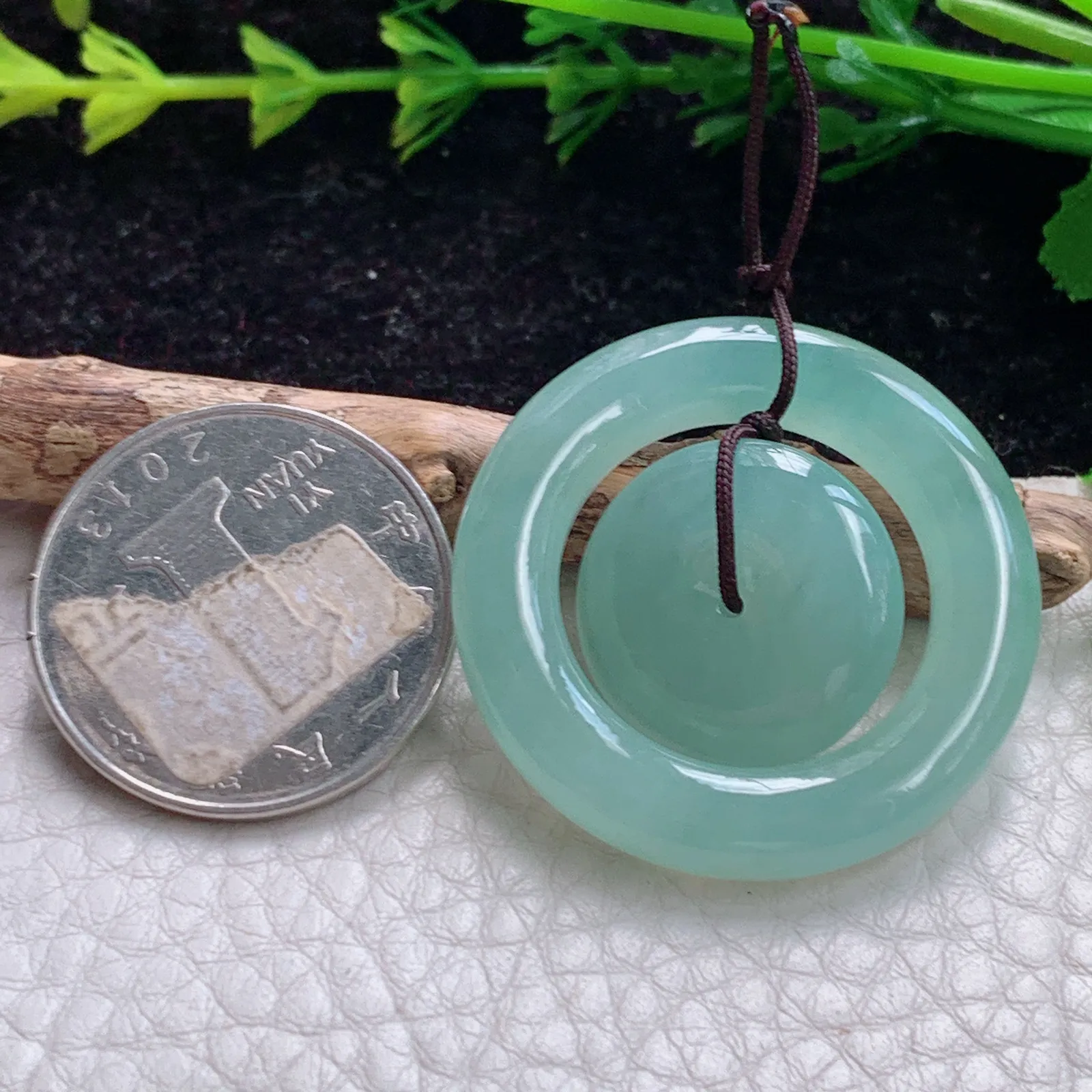 ktj实拍33.6*5.4缅甸翡翠A货厚状冰晴子母扣 玉扣子玉坠 玉挂件