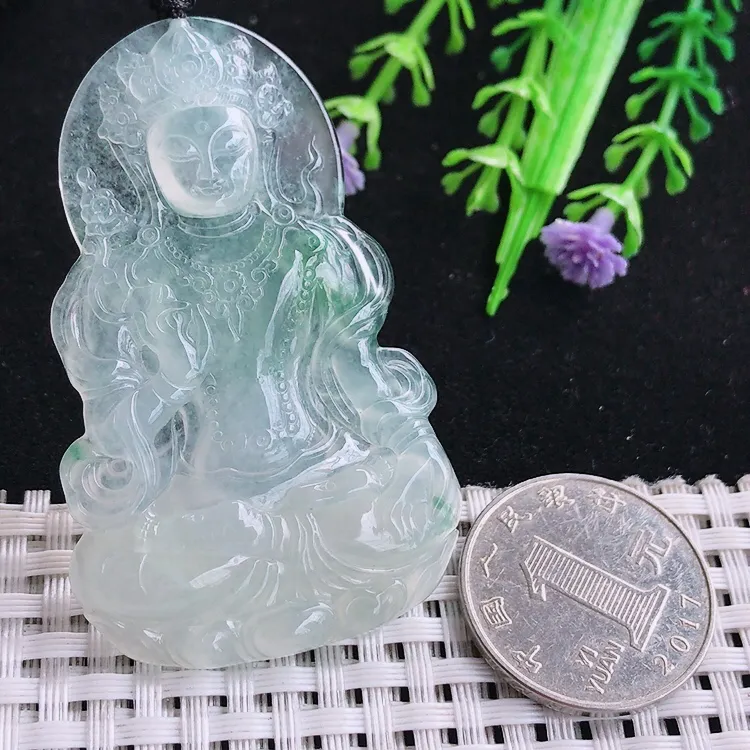自然光老坑冰种果冻胶度母菩萨吊坠尺寸59/37/4.4