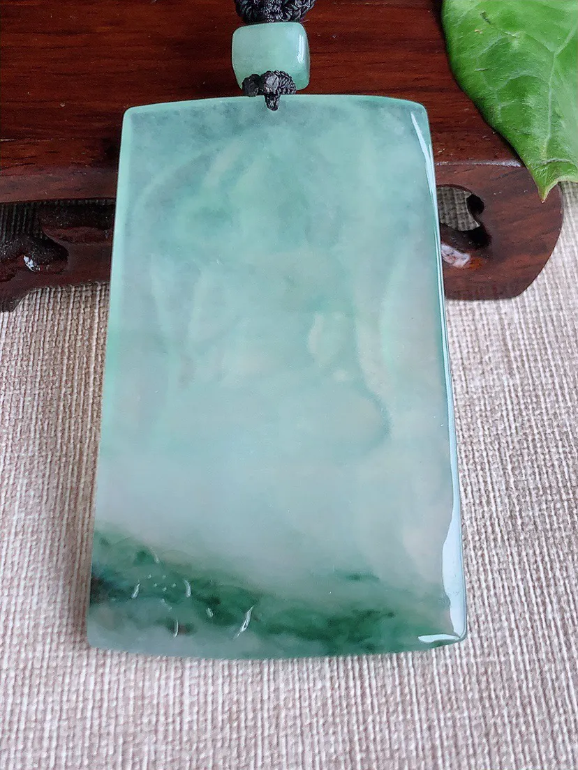 缅甸a货翡翠ddj老坑冰种飘花普贤菩萨吊坠 整体65.8×41×5.5mm 41.04