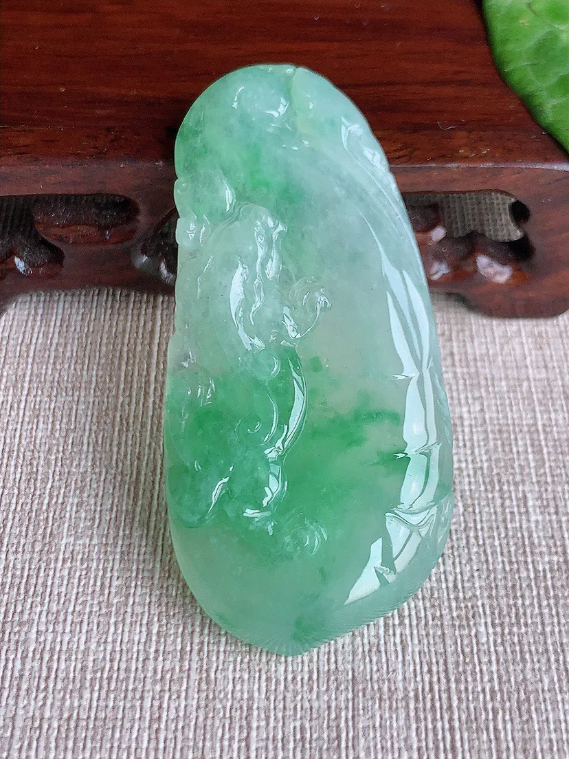 缅甸a货翡翠ddj老坑冰种飘绿招财貔貅吊坠 整体62×29.3×6.3mm 25.37