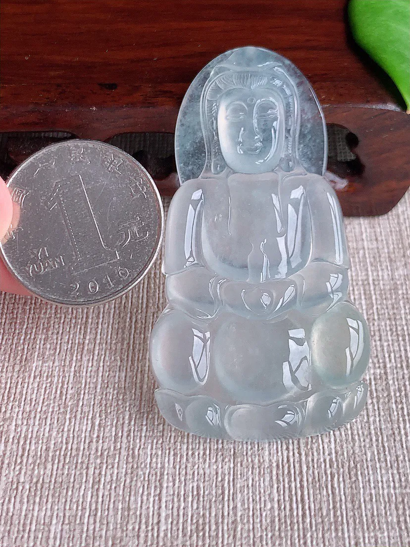 天然a货翡翠ddj老坑高冰种白月光正装观音吊坠59.6×31.7×5.4mm 19.85