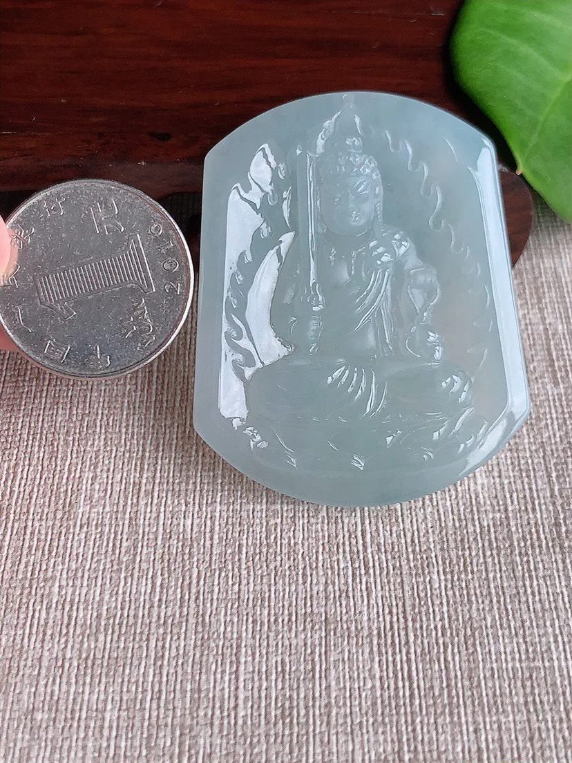 缅甸a货翡翠ddj老坑冰种晴水一刀切大日如来吊坠 整体52×41.6×5.6mm 27.23